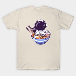 Cute Astronaut In Bowl Of Ramen Noodle Cartoon T-Shirt